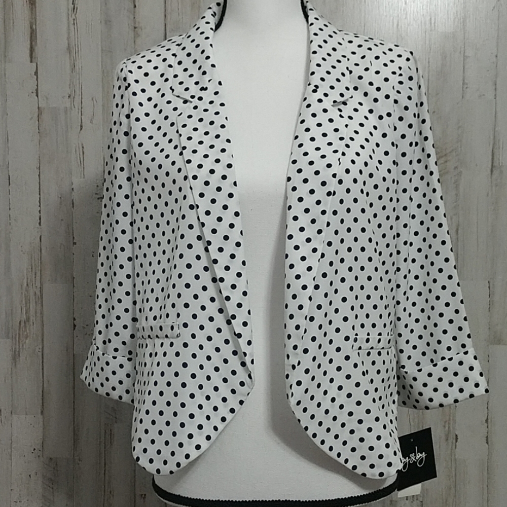 NWT by & by White and Navy Blue Polka Dot Jacket